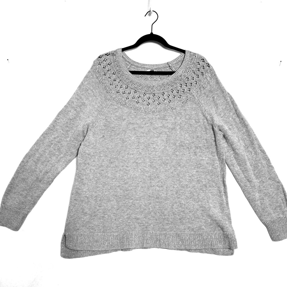 Sonoma Goods‎ For Life Sweater XXL Grey Pointelle Eyelet Neck Knit Pullover Top